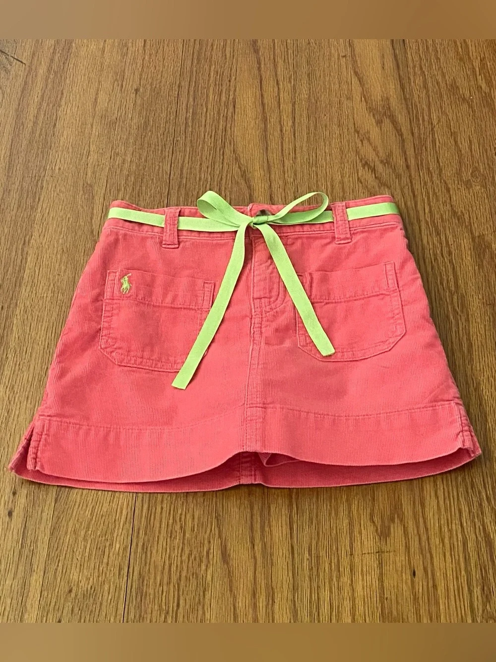 Ralph Lauren Corduroy Skirt- Short with Attached Lime Green Tie